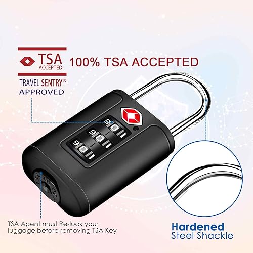 Miniatura 4 de Paquete de 2 cerraduras de equipaje aprobadas por la TSA, cerraduras de viaje combinadas, candados sin llave reiniciables de 3 dígitos, candado
