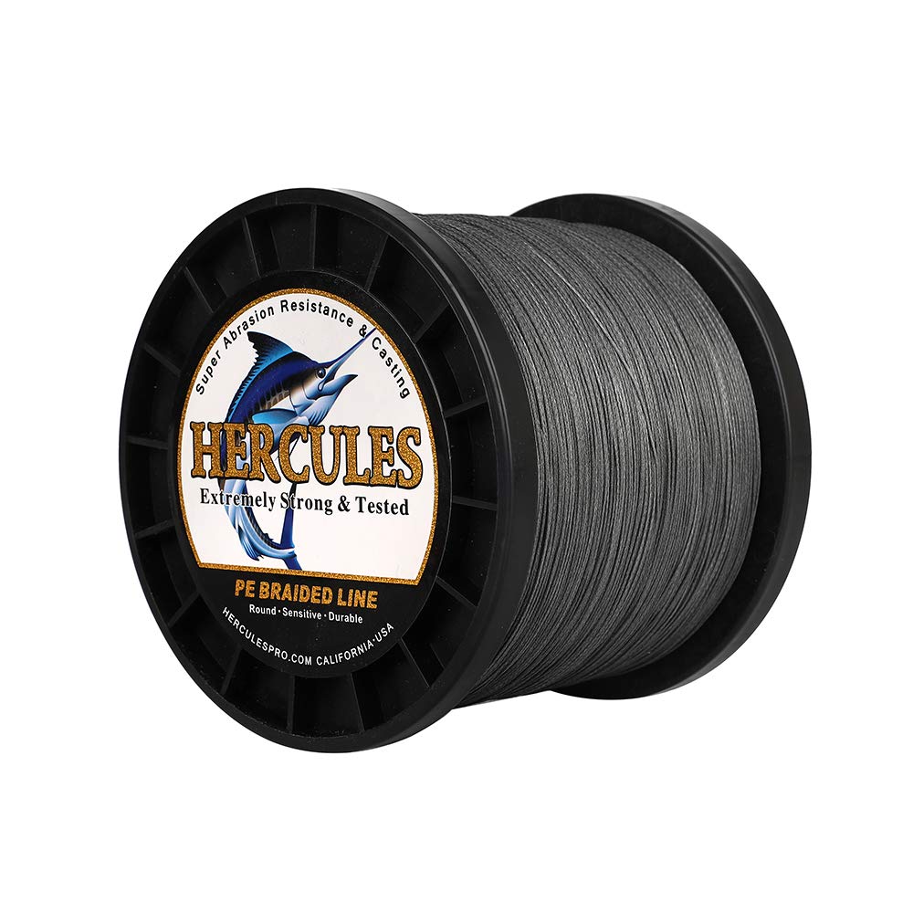 Hercules Super Cast 1000M 1094 Yards Braided Fishing Line 150 LB Test for Saltwater Freshwater PE Braid Fish Lines Superline 8 Strands - Grey, 150LB (68KG), 0.62MM