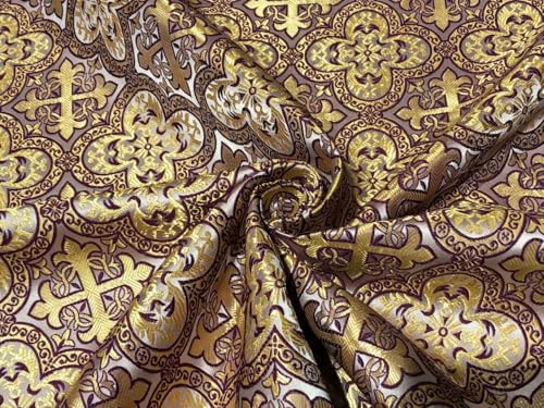 Tissu brocart de 152,4 cm violet doré BRO950 pour éviter les raccords visibles sur les chasubles