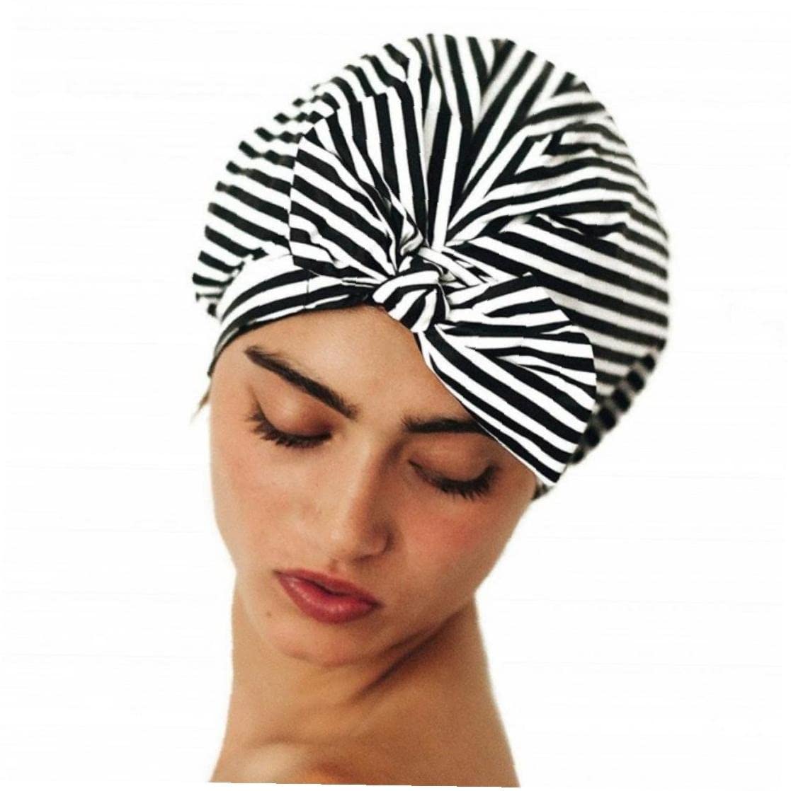 Casiler Women's Black+White Waterproof Shower Cap Bathing Cap Elastic Bath Hat For Spa Bathing Accessory Hair Salon Bathroom Product