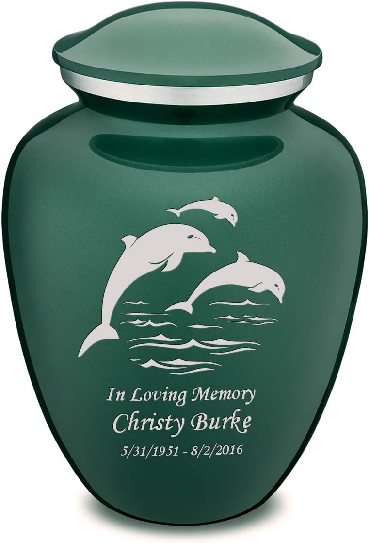 Geturns - Adult Personalized Dolphin Cremation Urns for Human Ashes I Large Green Funeral Urn for Men and Women I 200 lbs