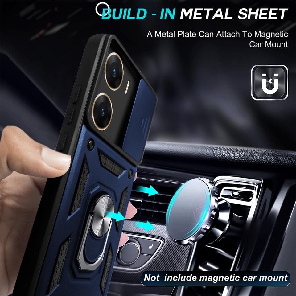 Image of Luxe Back Cover for Vivo V29E 5G | D10 Tough Armor | Sliding Camera Shield | 360 Protection | Kickstand Ring Holder | Military-Grade Shockproof Bumper