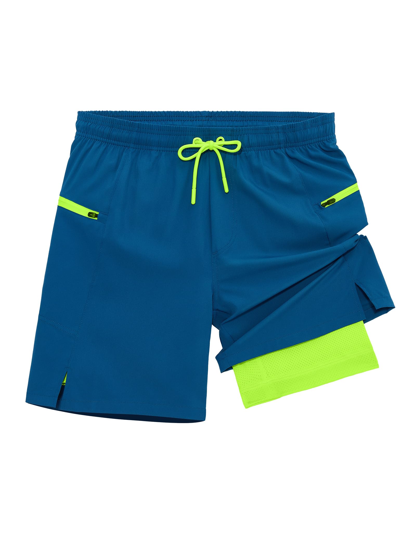 veepro Herren Laufshorts 2 in 1 Shorts Kurze Sporthose Running Gym Shorts Outdoor Jogginghose Trainingsshorts mit Eingebaut Taschen Reißverschluss