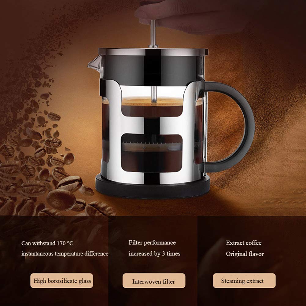 LIDS Cafetera Portátil Prensa Francesa Cafetera, Olla De Prensa De Café De Vidrio De Borosilicato, Hervidor De Café Espesado Resistente Al Calor para Té Pote De La Cafetera del Filtro (600ml)