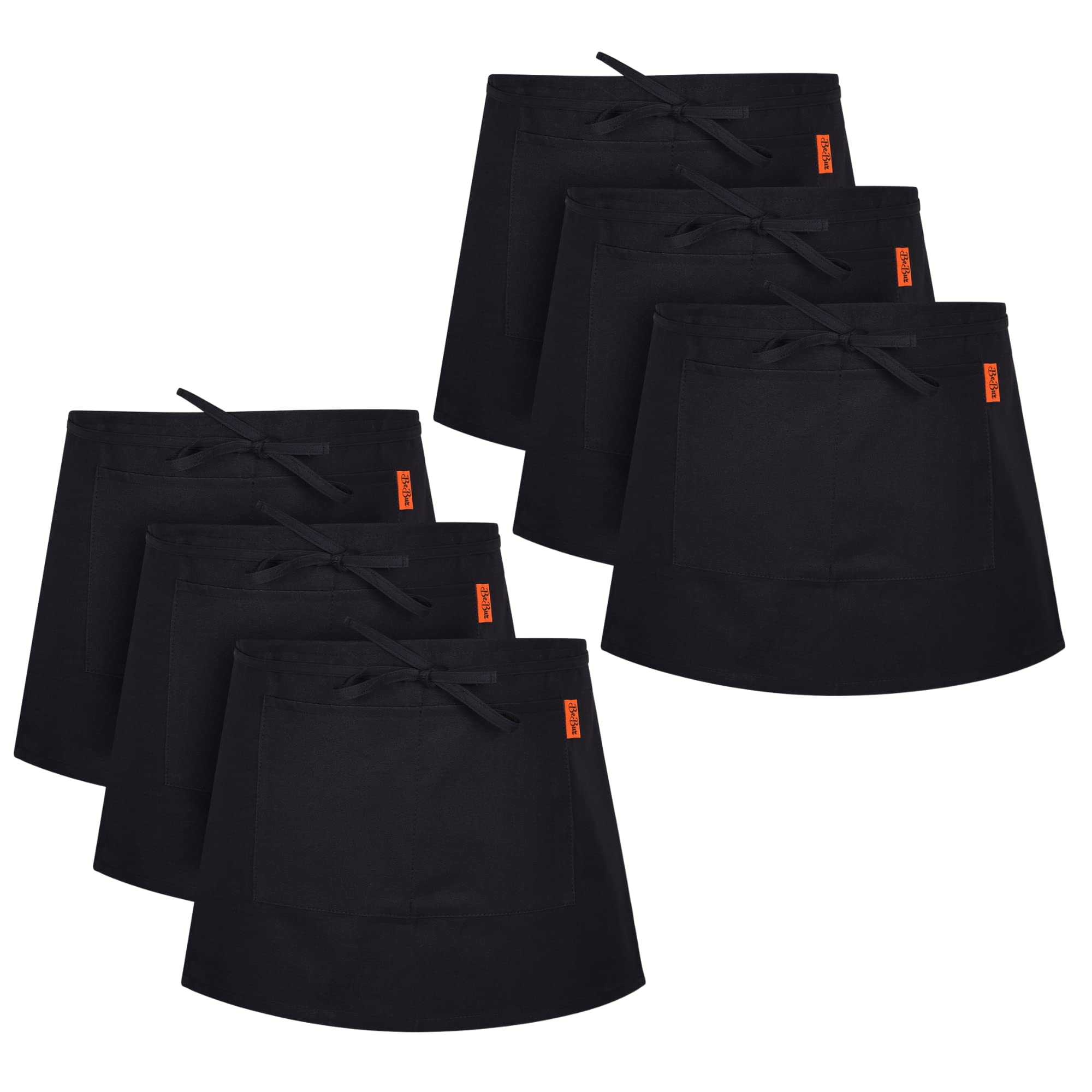 Be Buz Waist Apron, Black Waiter Waitress Aprons with 2 Pockets Bistro Restaurant Gardening Half Apron for Men and Women (6, Black)