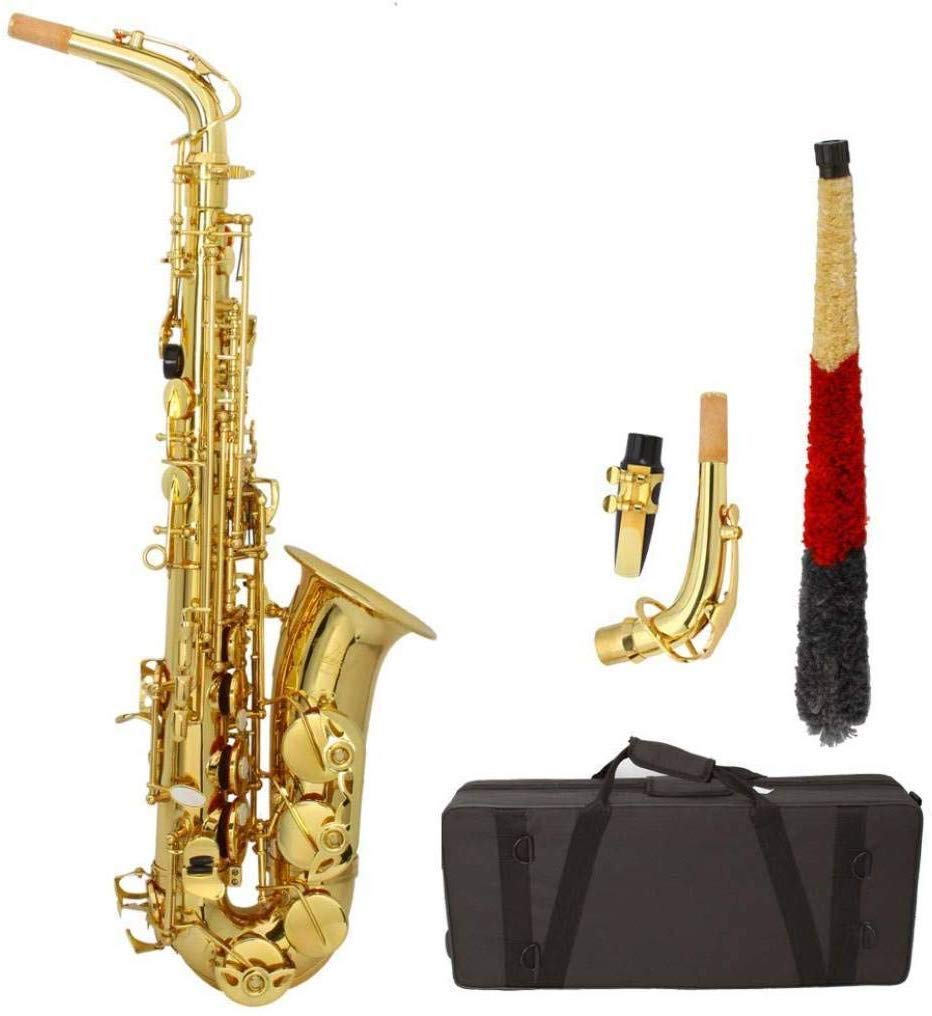 OLYM STORE Professional Alto Drop E Saxophone Gold, Alto Saxophone with Zippered Carrying Case Mouth