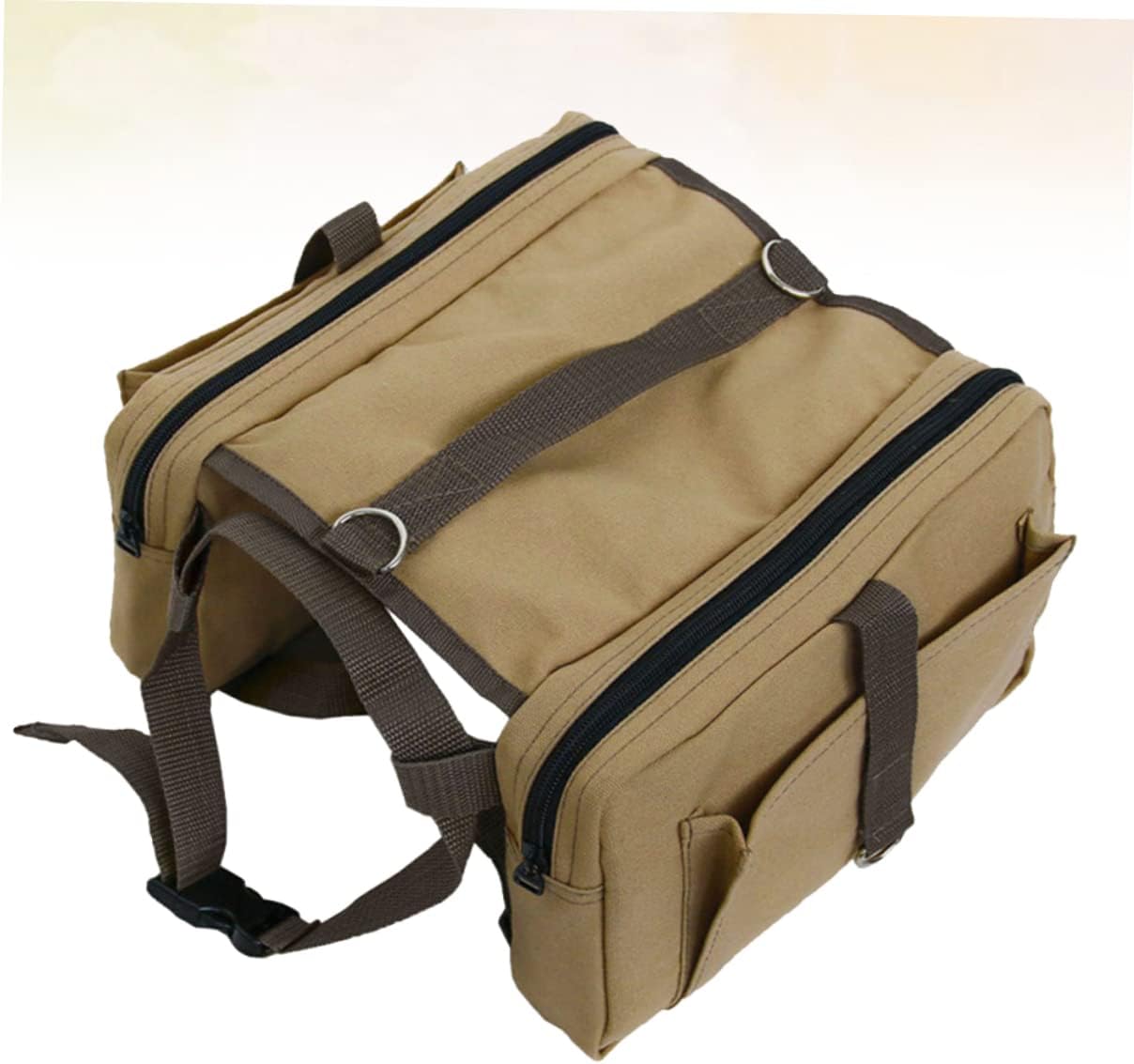 Kisangel Pet Dog Outdoor Backpack Adjustable Saddlebag for Hiking and Camping Breathable Canvas Travel Pack Pockets for Snacks and Essentials Khaki