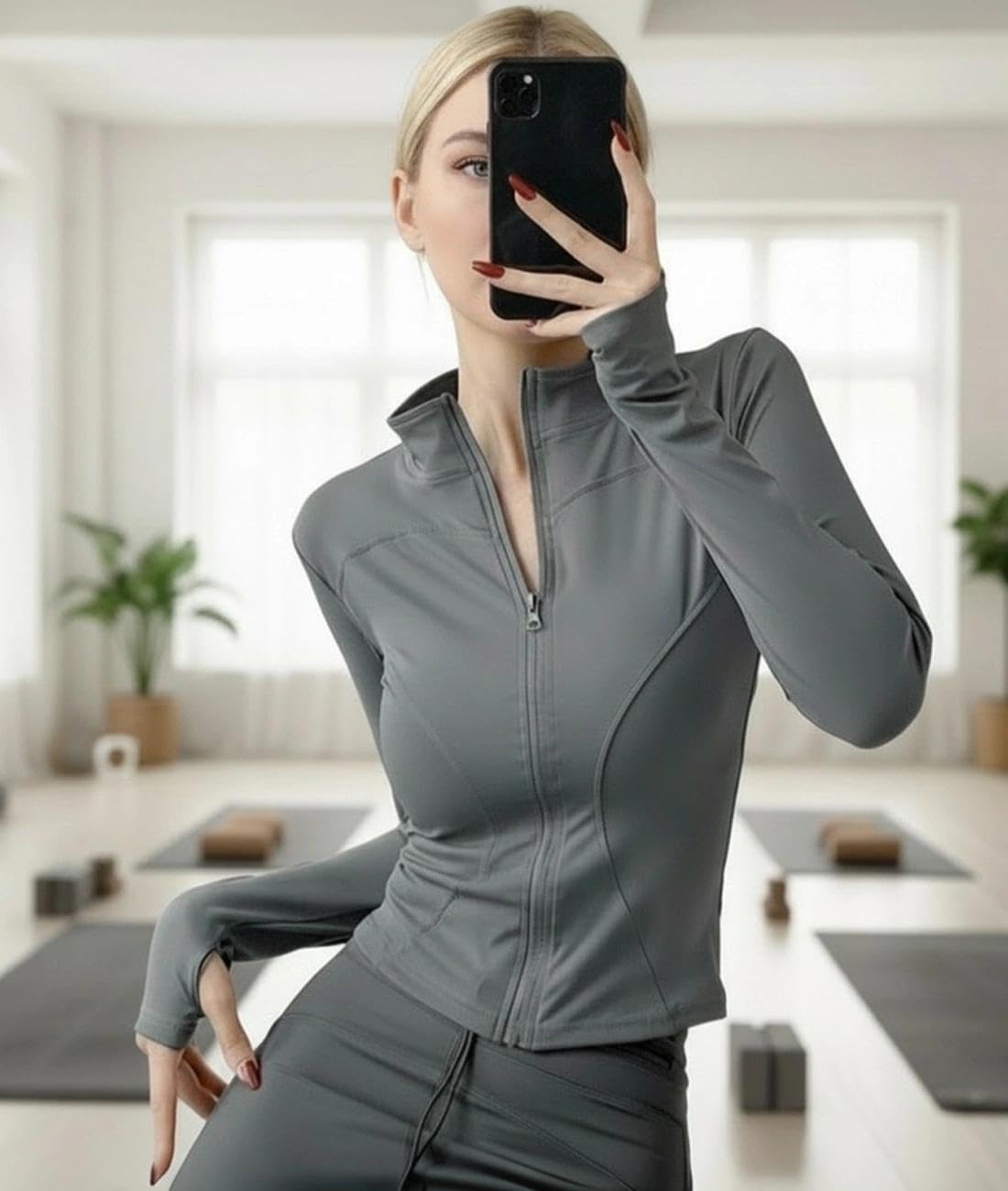1 chaqueta de entrenamiento corta para mujer, ligera, atlética, ajustada, manga larga — view 4