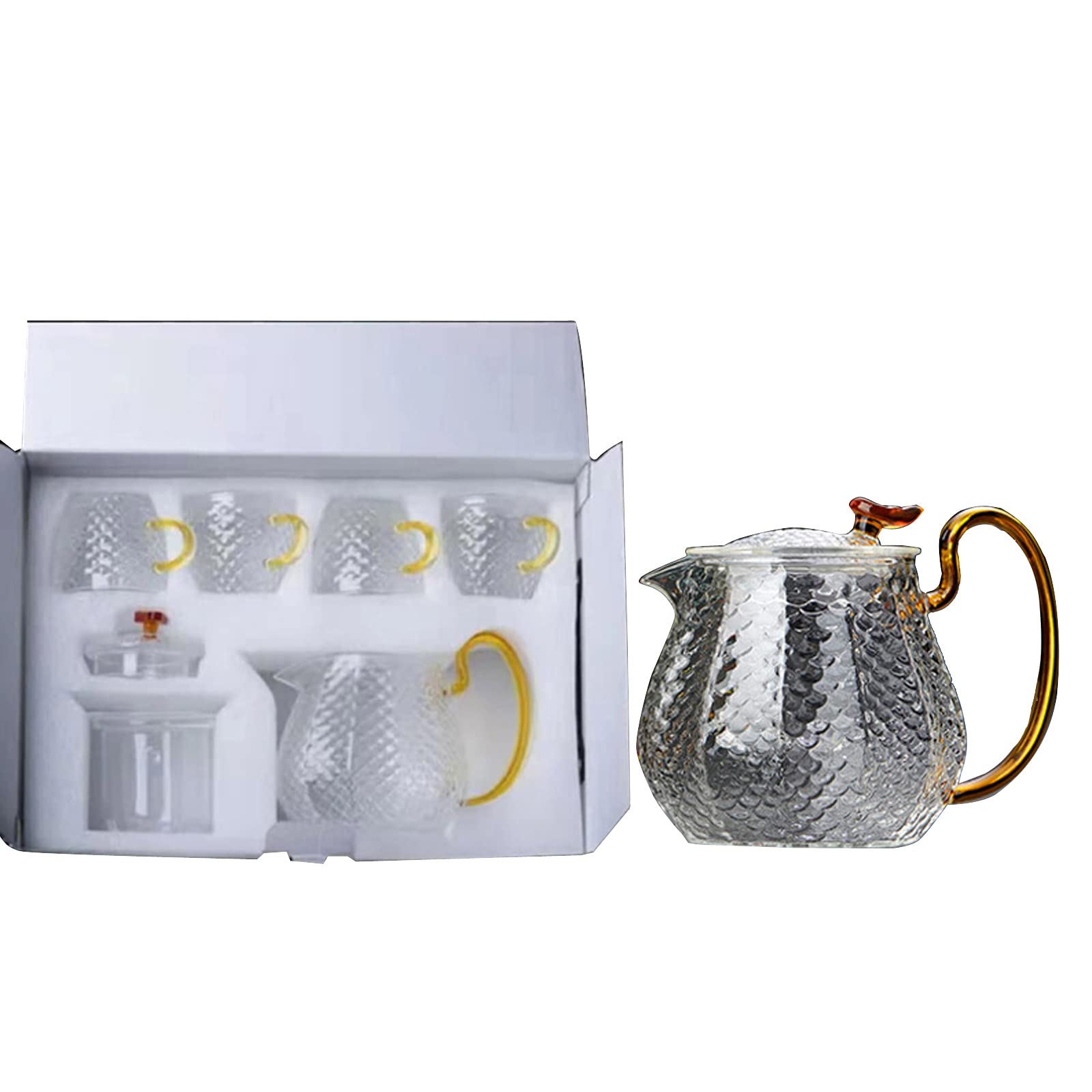 Clear Glass Teapot Tea Set with Removable Infuser,Clear Teapot Infuser with Heat Resistant (20.2Oz/600Ml),Blooming Loose Leaf Tea Pot Stovetop Safe,Drachenschuppen geschenkbox