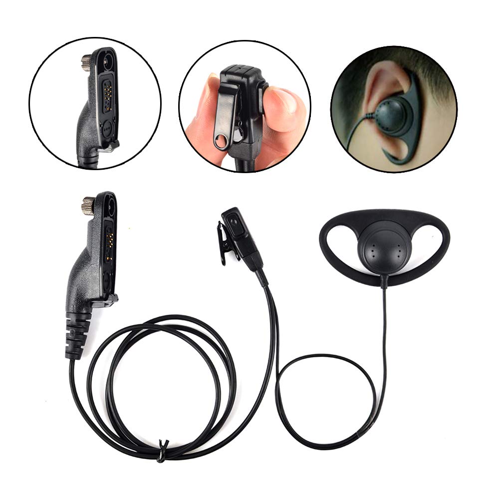 Multi-Pin Funkgeräte Headset mit Mikrofon PTT (D-Form, 5) | kompatibel mit Motorola DP3400 DP4400 DP4800 DGP4150 XiR-P8200 Xpr-6300, bidirektionales Radio