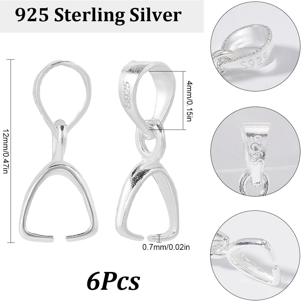 SUNNYCLUE 1 Box 6PCS 925 Sterling Silver Pinch Clip Clasp Bail Hooks Metal Snap On Pendant Bails Connectors Charms Clips Pendants Clasps Bulk for Jewelry Making Supplies Bracelet Necklace DIY Craft