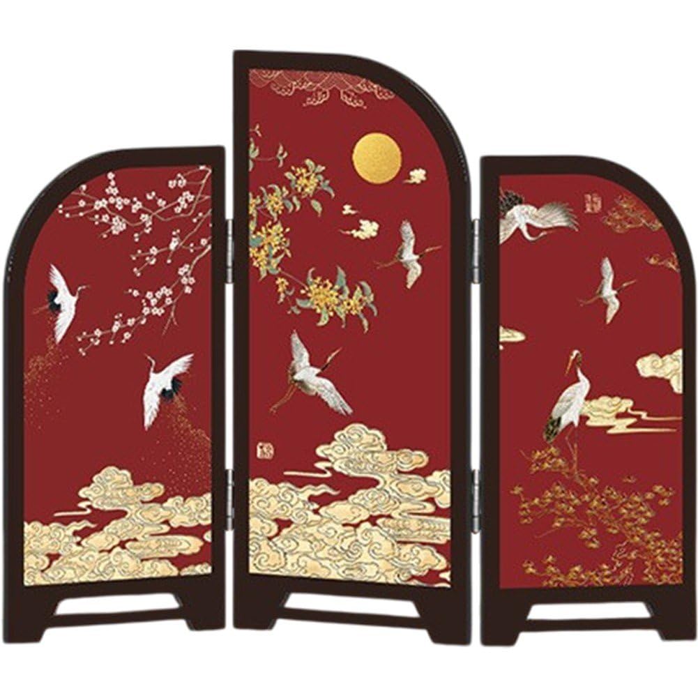 Sslvya Small Folding Screen Table Divider, 3 Panel Divider Desk Screen, Chinese Traditional Decoration, Mini Desktop Feng Shui Ornaments for Home Office