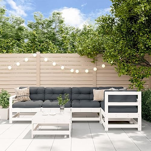 Salon de jardin pin massif blanc modulable pour petits espaces - 2