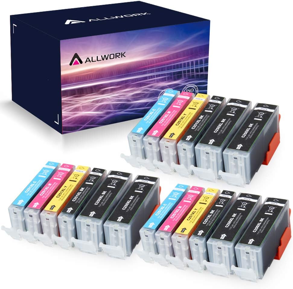 Allwork Compatible Ink Cartridge Replacement for Canon PGI-250XL CLI-251XL 18 Pack (6 PGBK,3 Black,3 Cyan,3 Magenta,3 Yellow) to use with Pixma MX922 MG5520 MG6620