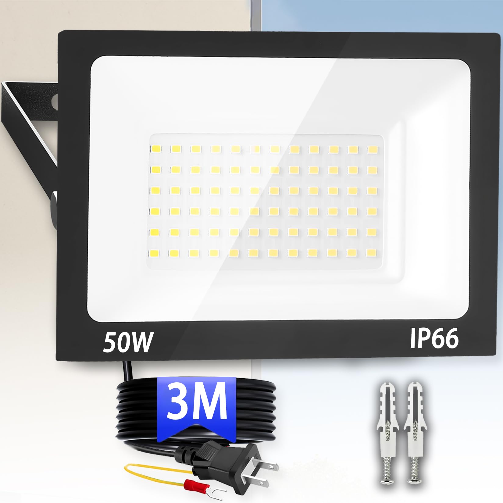 Amazon.co.jp: 投光器 led投光器 屋外 50W 1個 3Mコード 6500K 昼光色
