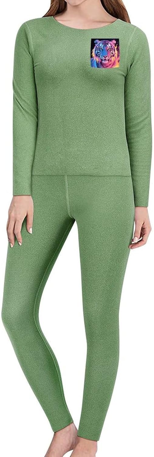 Women's Fire Tiger Thermal Underwear Set Soft Long Johns Base Layer Top & Bottom for Cold Weather