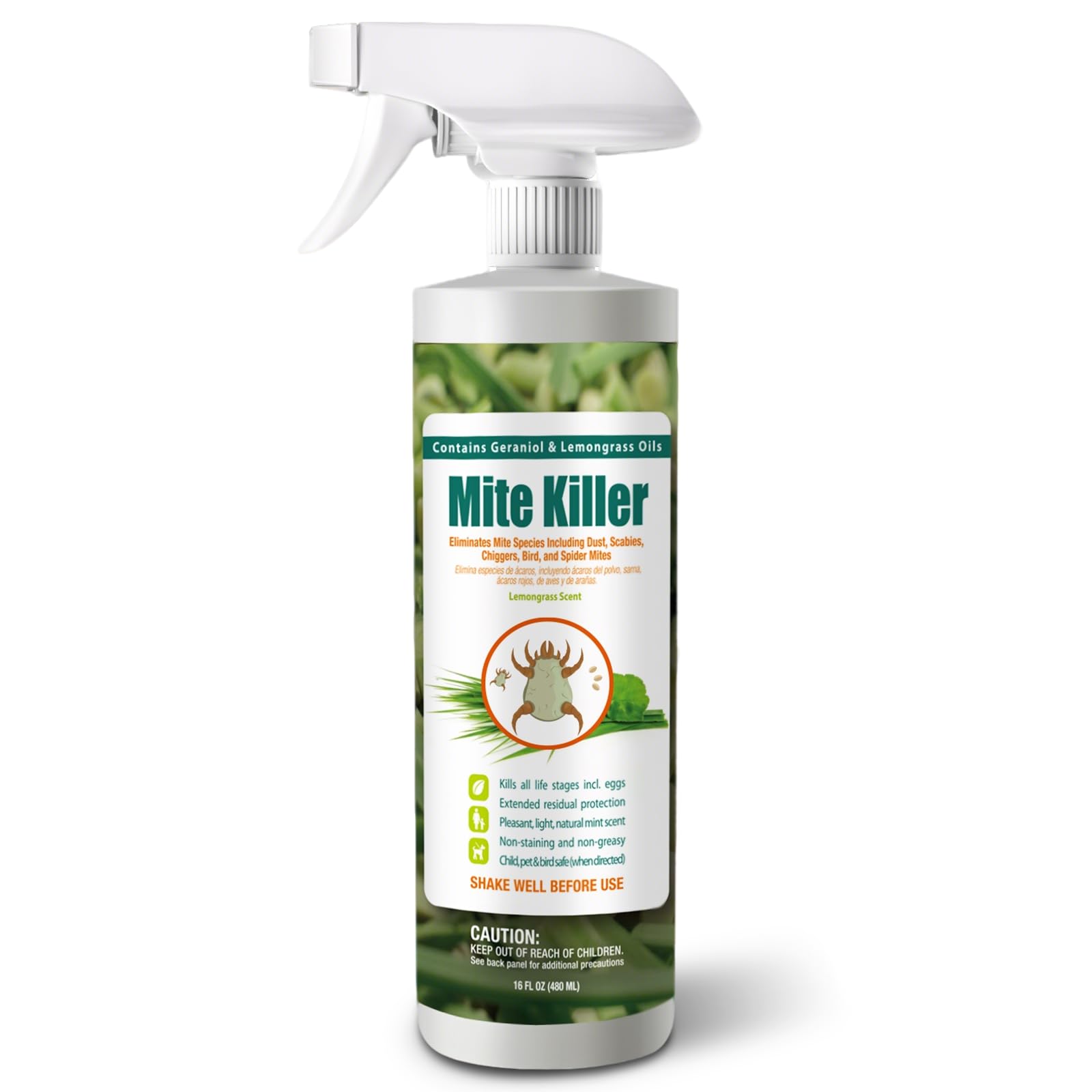 EcoVenger Mite Killer Spray (480 ml), Kills Dust Mites, Scabies, Bird Mites, Chiggers, Poultry Mites, Spider Mites for Residential, Plant, Animals & Birds, Plant-Based Child and Pet Safe