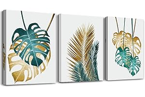 Three Panel Teal And Gold Wall Decor