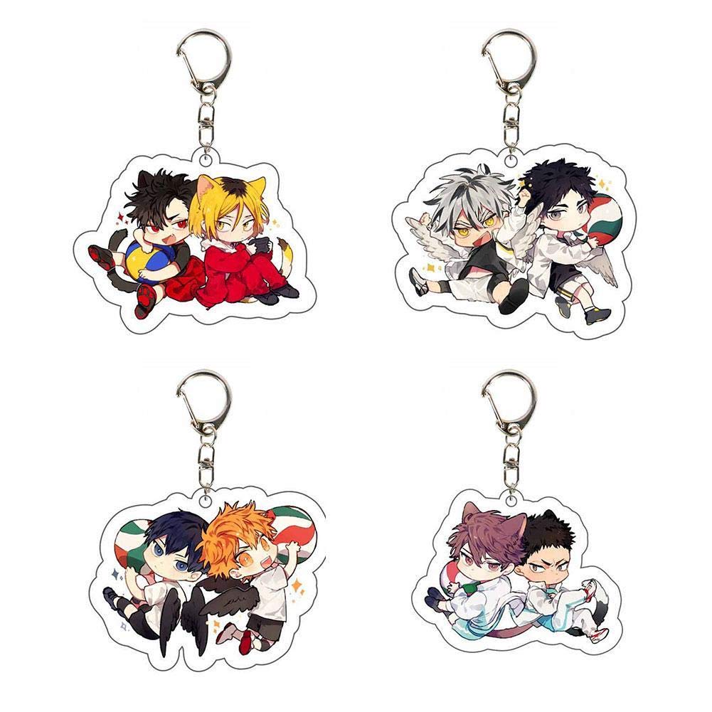 Plaers Haikyuu Keychains, 4 Pack Cute Anime Key Anime Acrylic Key Ring Bag Accessories for Men Birthday Gifts