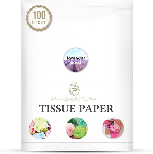 White Tissue Paper 100 Sheets – 15 x 20 inch Recyclable Gift Wrap Paper for Weddings, Birthdays, Crafts, DIY, and Holiday Packaging (Lavender Scent)