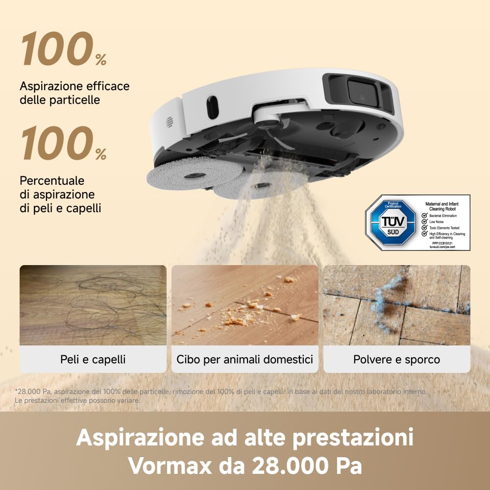 DREAME L50 Ultra AE Robot Aspirapolvere e Lavapavimenti, Dotato di Sistema di Auto-Svuotamento e Auto-Pulizia dei Moci a 100 °C,Aspirazione da 28.000 Pa,Rilevamento Degli Ostacoli e Navigazione a 360°