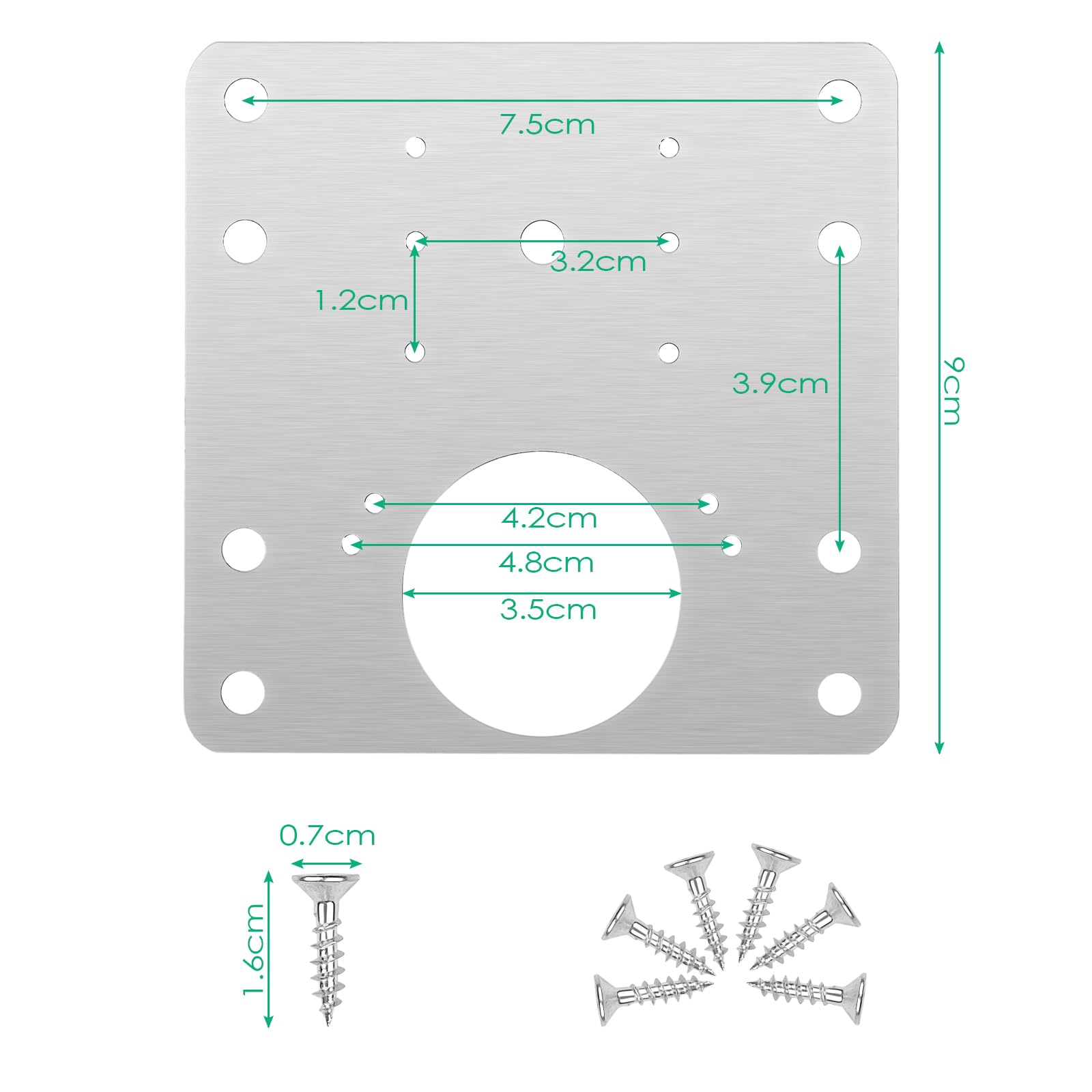 Fousenuk 10 Piezas Placa de Reparación de Bisagras Cocina, 9×9cm Inoxidable Hinge Repair Kit, Armario Bisagra Artefacto Reparación con Tornillos para de Madera Muebles, Gabinete, Cajón, Ventana