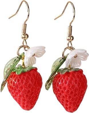 Cute Fruit Earrings for Women, Strawberry Lemon Orange Avocado Flower Dangle Earrings Summer Boho Jewelry Gifts