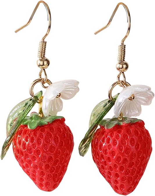 Cute Fruit Earrings for Women, Strawberry Lemon Orange Avocado Flower Dangle Earrings Summer Boho Jewelry Gifts