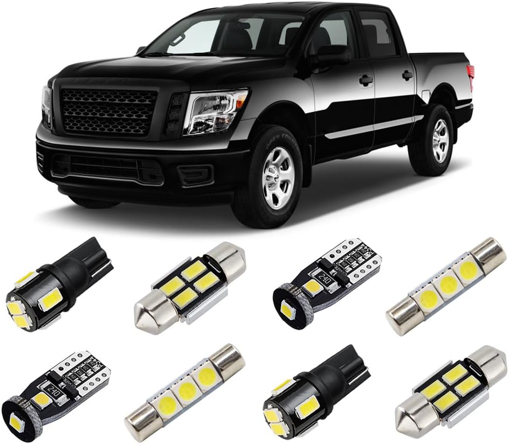 White LED Interior Lights Kit for Nissan Titan/Titan XD 2016 2017 2018 2019 2020 2021 2022 Super Bright 6000K LED Interior Light Bulbs Package + License Plate Lights and Install Tool