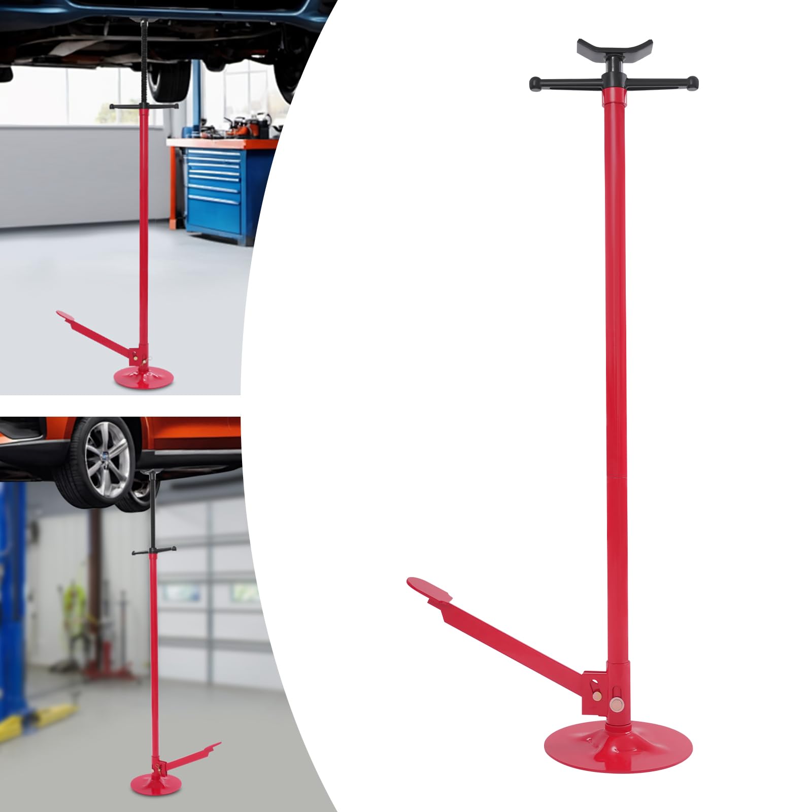 Soporte elevador con pedal de acero, capacidad de carga de 750 kg, ajustable de 133,5 a 200 cm, para taller y mantenimiento de vehículos