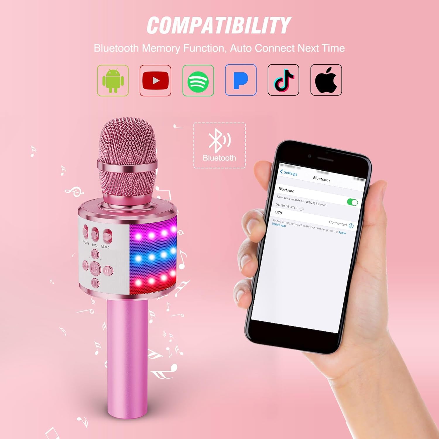 BONAOK - Micrófono inalámbrico Bluetooth de karaoke, 3 en 1; máquina altavoz con micrófono de karaoke portátil de mano para todos los teléfonos inteligentes, para niñas, niños, adultos de todas las BONAOK - Micrófono inalámbrico Bluetooth de karaoke, 3 en 1; máquina altavoz con micrófono de karaoke portátil de mano para todos los teléfonos inteligentes, para niñas, niños, adultos de todas las