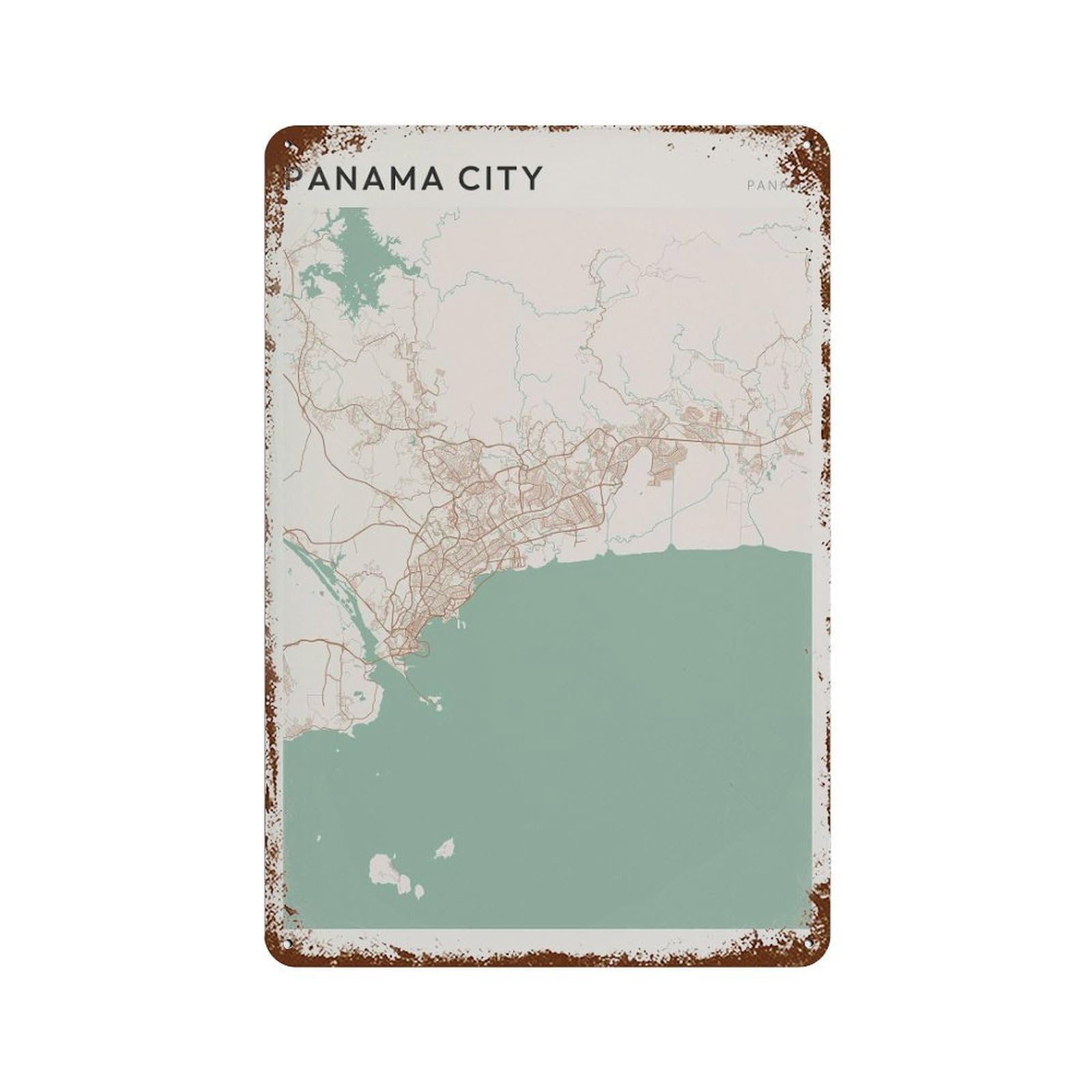 xiaoxiaoshen Panama City Map Travel Gift Farmhouse Decor Wall Decor Art Metal Tin Poster Modern Home Decor Art Home Bar Shop Decorations Vintage Sign 30x20cm