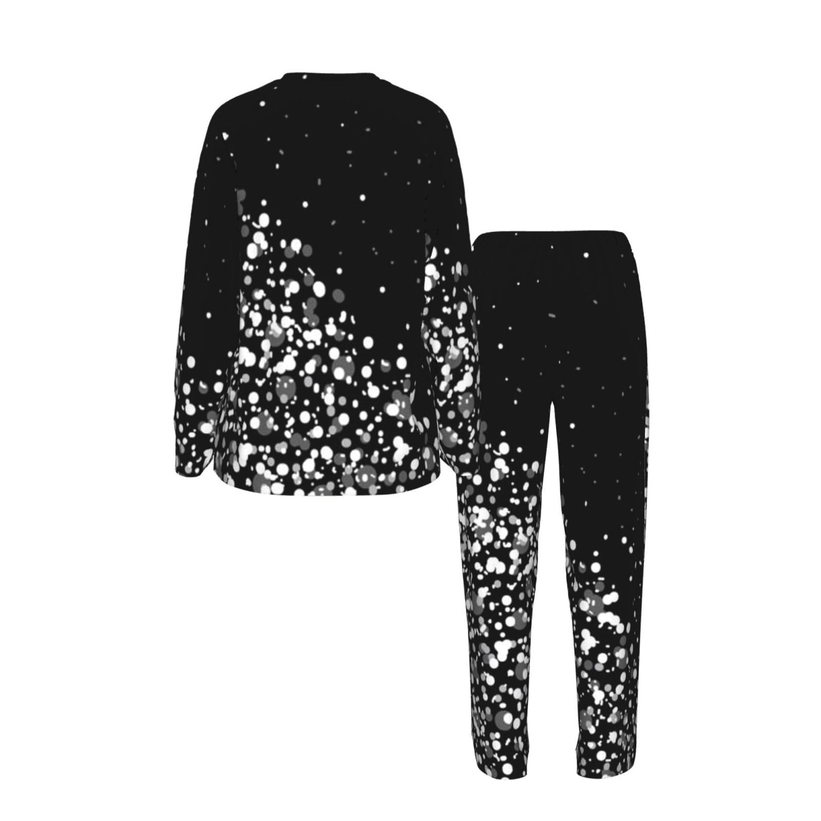 Pigiama da donna a maniche lunghe con stampa glitter bianco nero morbido elastico coulisse casual Daywear