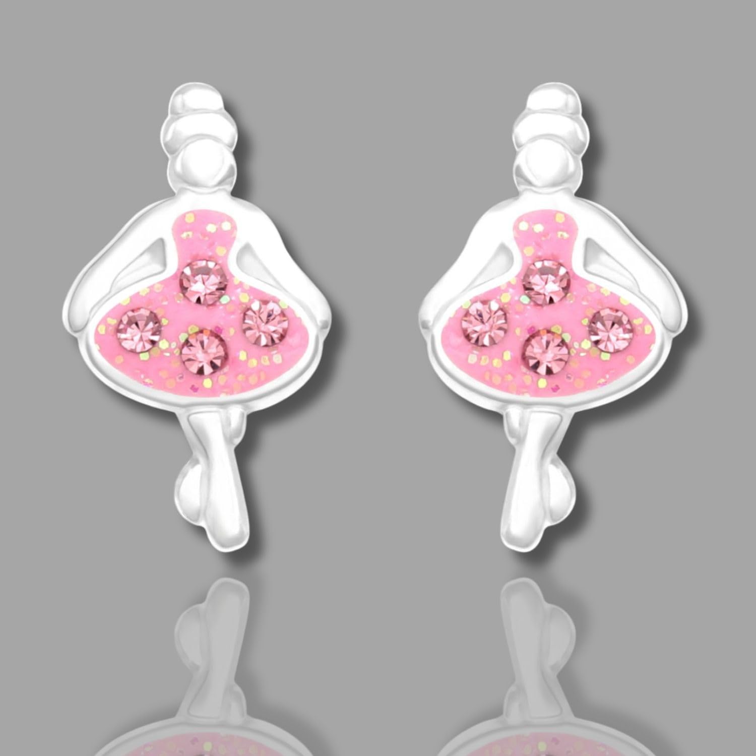 Orecchini a bottone ballerina rosa con confezione regalo - argento sterling