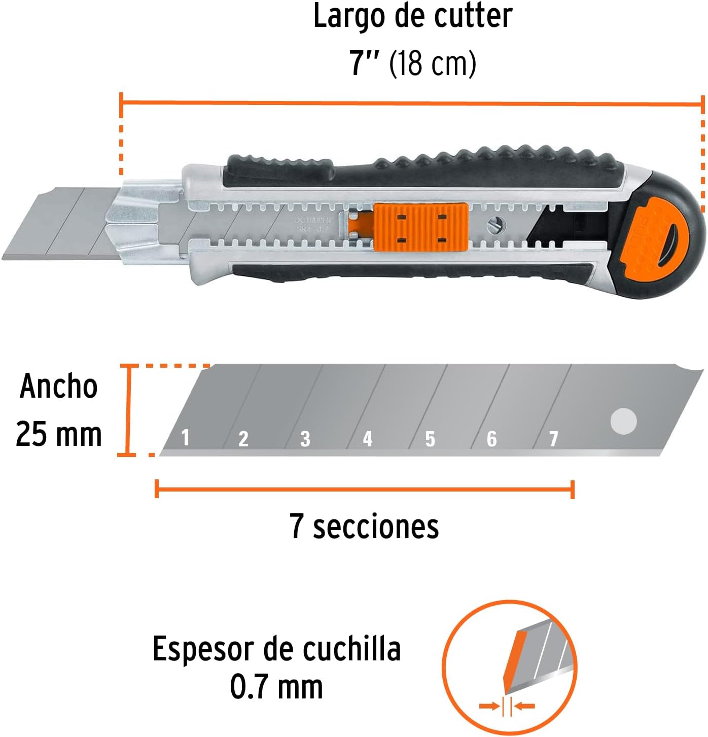 TRUPER CUT-7XX 25 mm Heavy Duty Snap-Off Knife, w/ Grip and Steel Blade Track