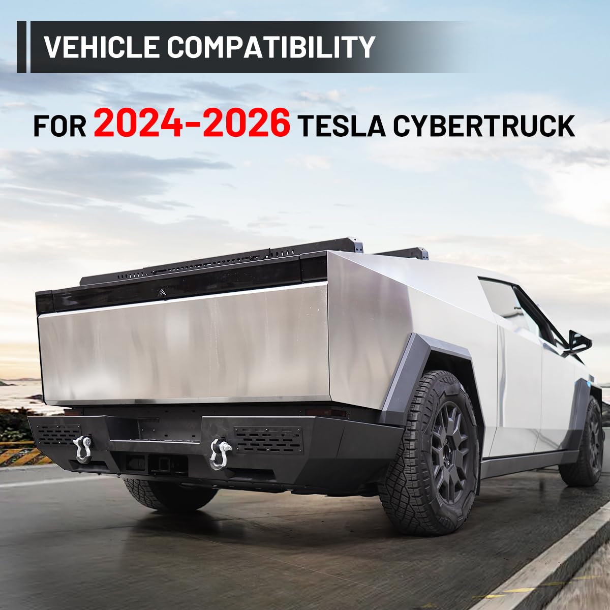 Rear Bumper for 2024 2025 2026 Tesla Cybertruck | Rear Bumper with Non-Slip Stepped PlatformHoles For Factory Tow Hitch & Trailer Plug Mounts & D-Ring and Horn Mounting Hole product thumbnail 5