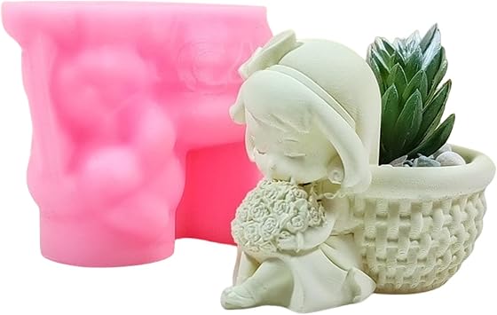 Girl Embracing Flower Concrete Flower Pot Silicone Mold Basket Succulent Planter Vase Plaster Mold Pen Holder Cement Clay Resin Mould