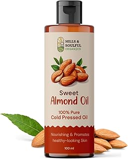 Hills and Soulful Organics Pure Cold Pressed Sweet Almond Oil For Body, Skin, Hair And Nails Lightweight & Natural Fragrance-Free 100 Ml
