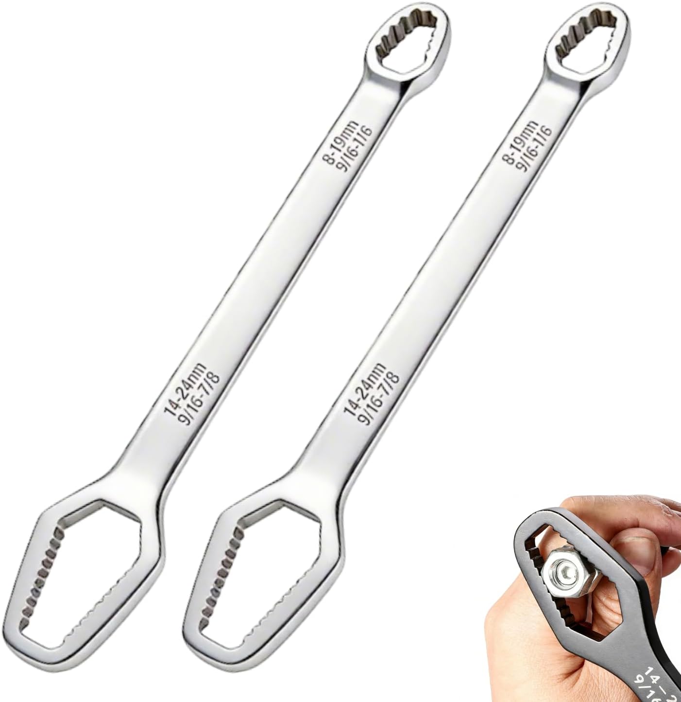 RAPTURA Double-Ended Wrench, Universal Car Torque Wrench 8-24mm Adjustable Self-Tightening Wrench for Home Car Outdoor Mechanical Repair Tools (Sliver*2Pcs)