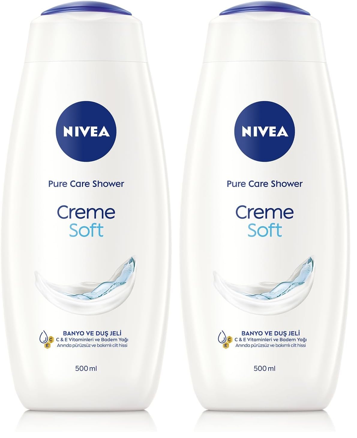 NIVEA Creme Soft Kremsi Dokunuş Banyo ve Duş Jeli 500 ml, Pro-Vitamin,Badem Yağı, Nemlendirme (2 paketi)