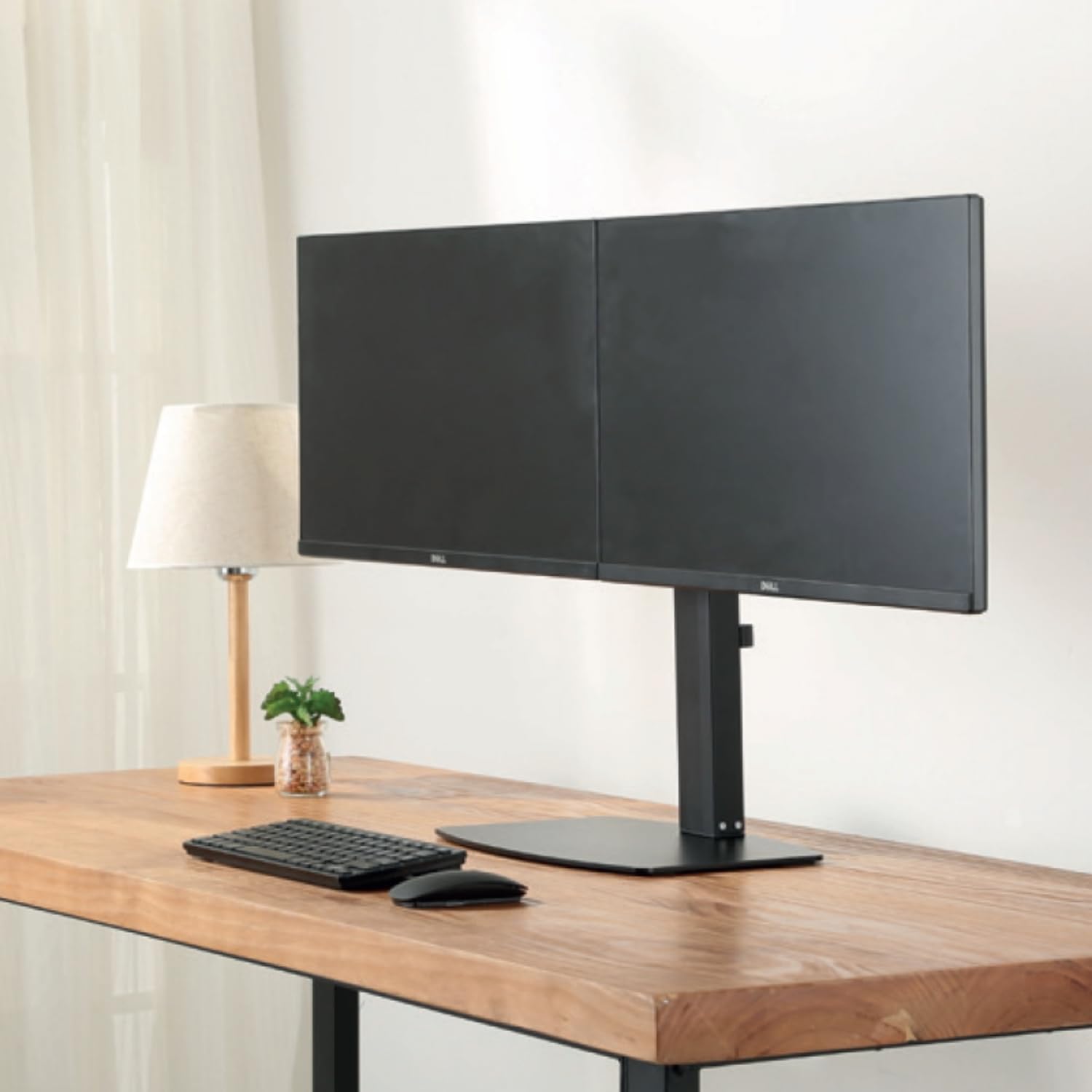 Ewent EW1538 Supporto monitor con molla a gas a doppio braccio per 2 monitor fino a 27" pollici con base - Supporto per 2 schermi PC TV LED LCD - Girevole, inclinare e ruotare, nero