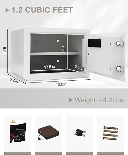 Miniatura 4 de TIGERKING Caja Fuerte Pequeña de 1.2 Pies Cúbicos, Caja Fuerte de Seguridad Blanca con Teclado Digital, 2 Pernos de Bloqueo Antirrobo, Estante