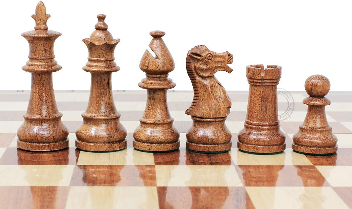 House of Chess - Victorian Staunton Golden Acacia Wood Chess Set - 14 x 14 Inches Wooden Folding Chess Board with Algebraic Notation - Wooden Chess Pieces with King Height 3 Inches + 2 Extra Queens