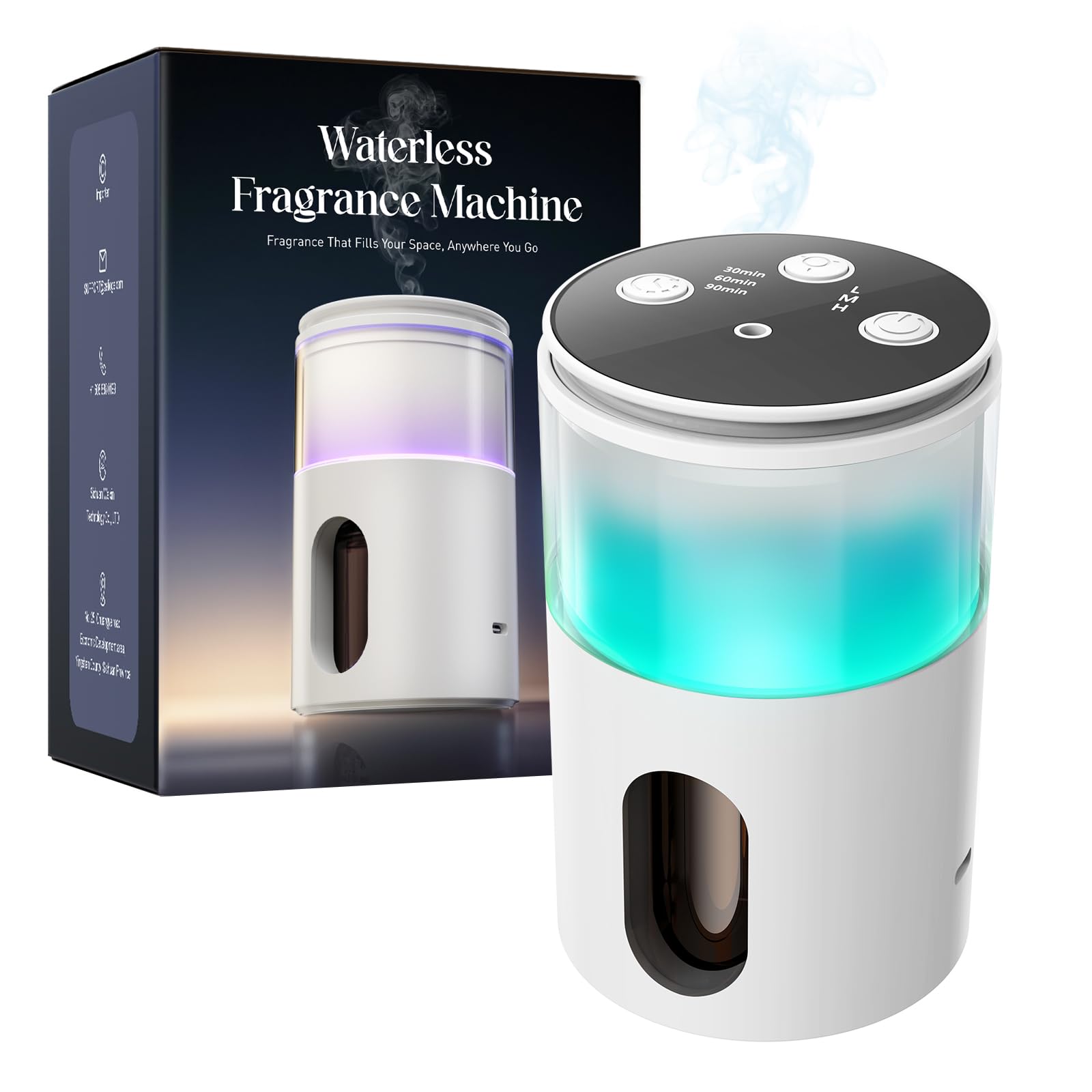 Pmsusoow Waterless Essential Oil Diffuser (9-Color LED)