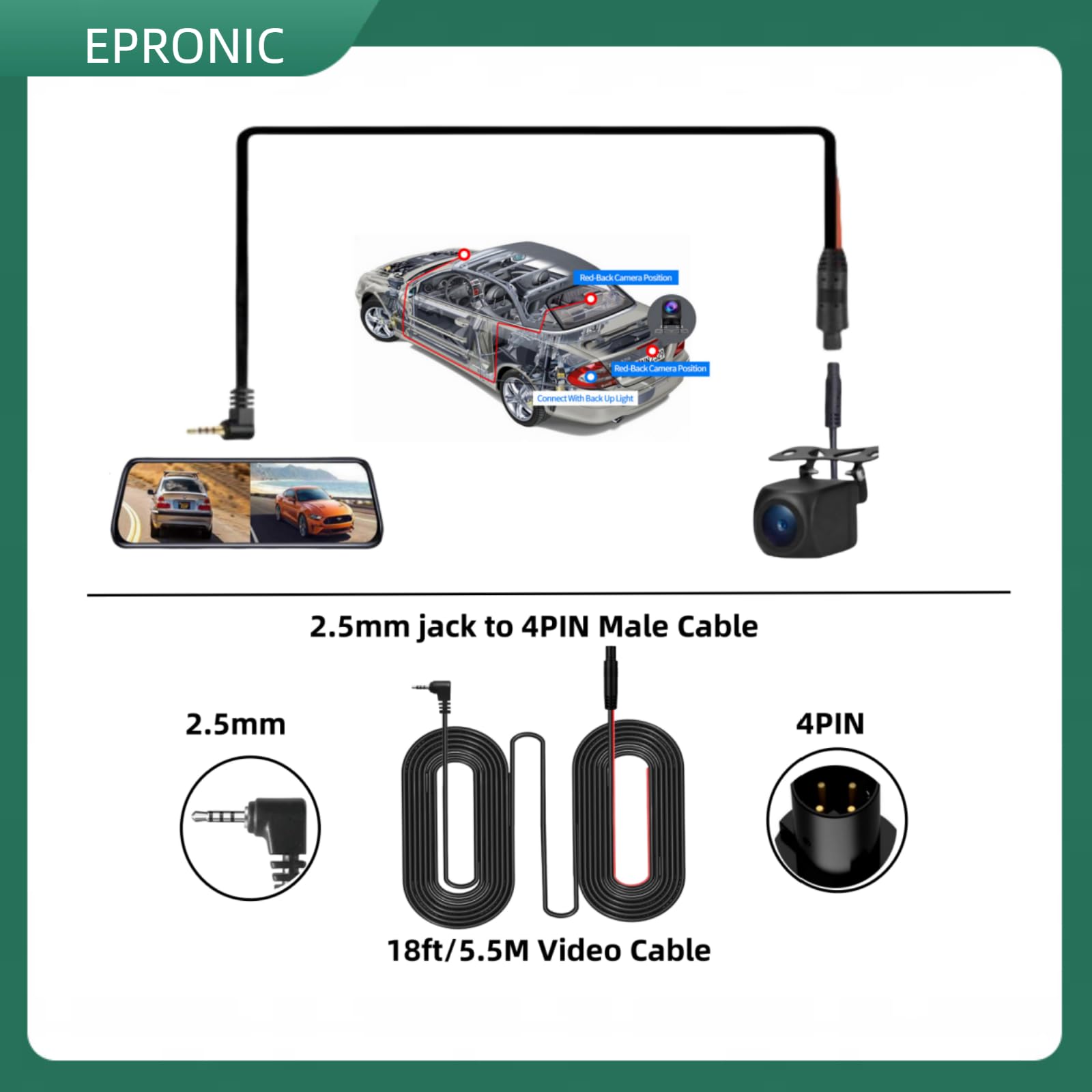 4 Pin Caméra de Recul AHD 1080P Caméra de Vision Arrière Étanche 2.5mm Caméra pour Voiture Angle de Vue 149° 720/1080P Modifiable Caméra de Recul Nocturne pour Carplay Portable