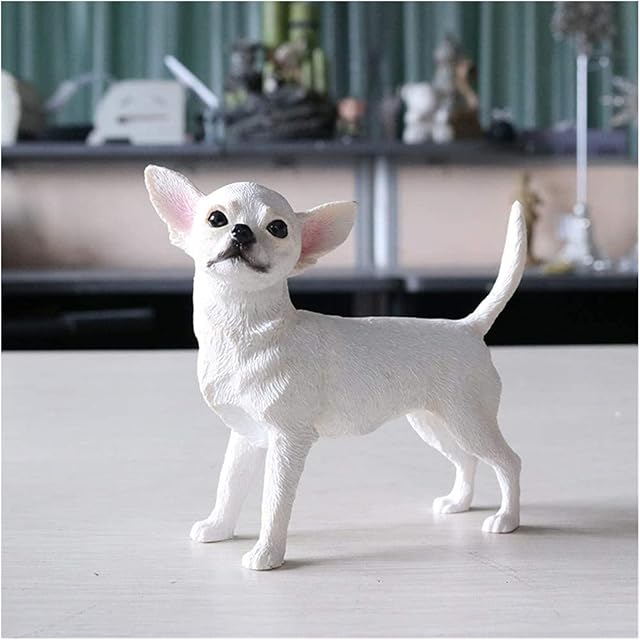 LYDWYX Decorative Statue Sculpture Statue Ornaments Sculptures Simulation Animal Model Chihuahua Car Crafts Dog Ornaments Collection Chihuahua Standing White