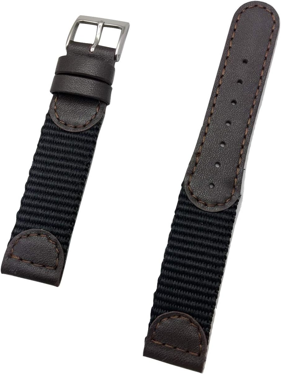 NewLife 18mm Brown Swiss Army Style Watchband | Soft Genuine Leather and Black Nylon Replacement Watchstrap that brings to Any Watch (Mens Length)