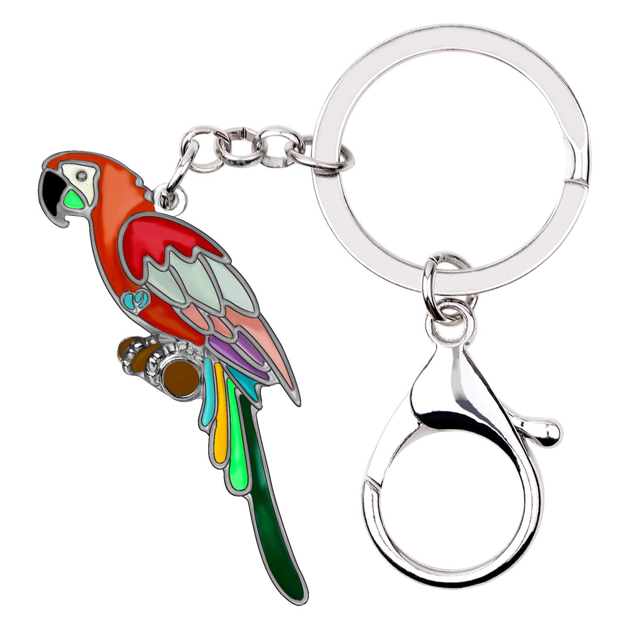 Doway Women's Red Enamel Macaw Parrot Keychain Car Key Charms Purse Handbags Pendant Bird Keyring Gifts (Red)