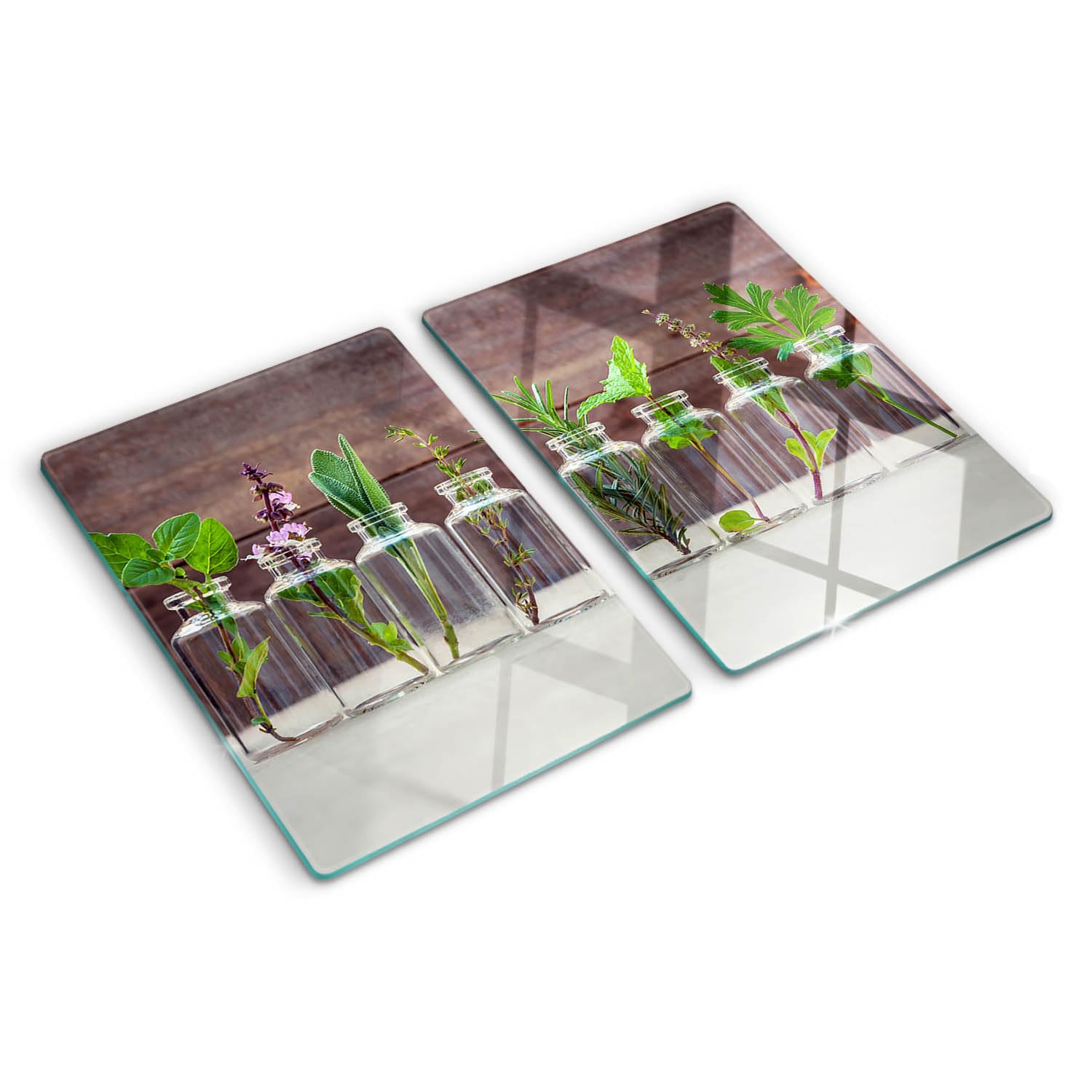 Planche à découper en verre trempé 2x40x52 cm motif plantes vertes