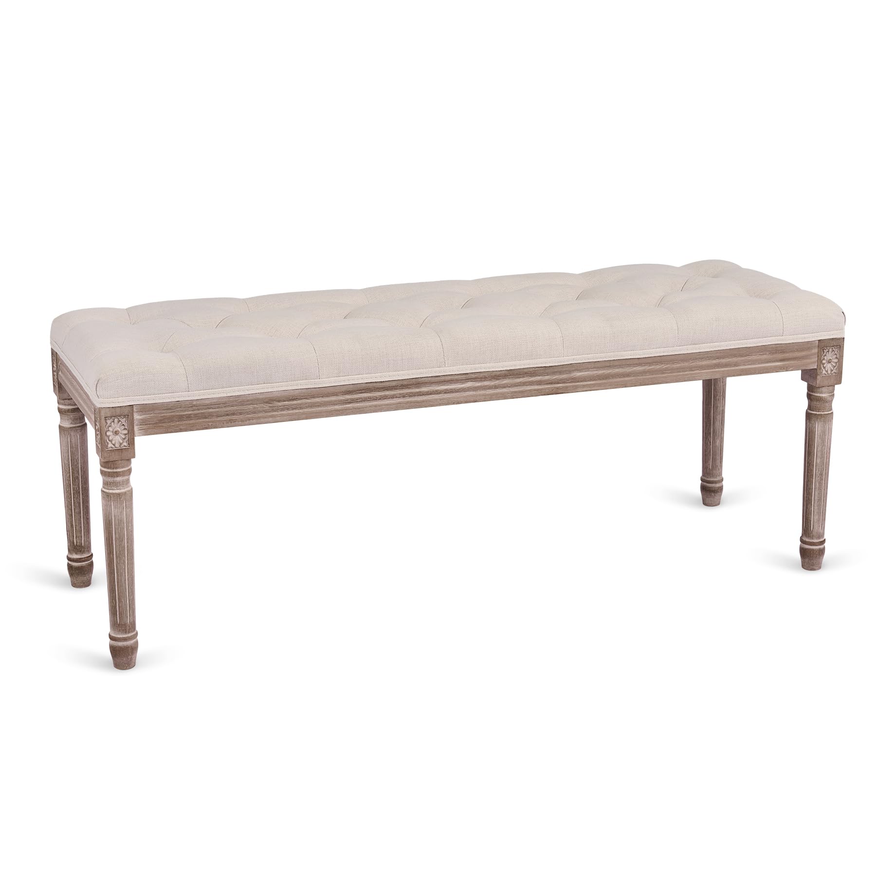 VONLUCE Banco Tapizado para Cama 120x40x46 cm Taburete para Pie de Cama en Estilo de Vintage Banco de Entrada con Asiento Acolchado y Patas de Madera para Dormitorio y Salón
